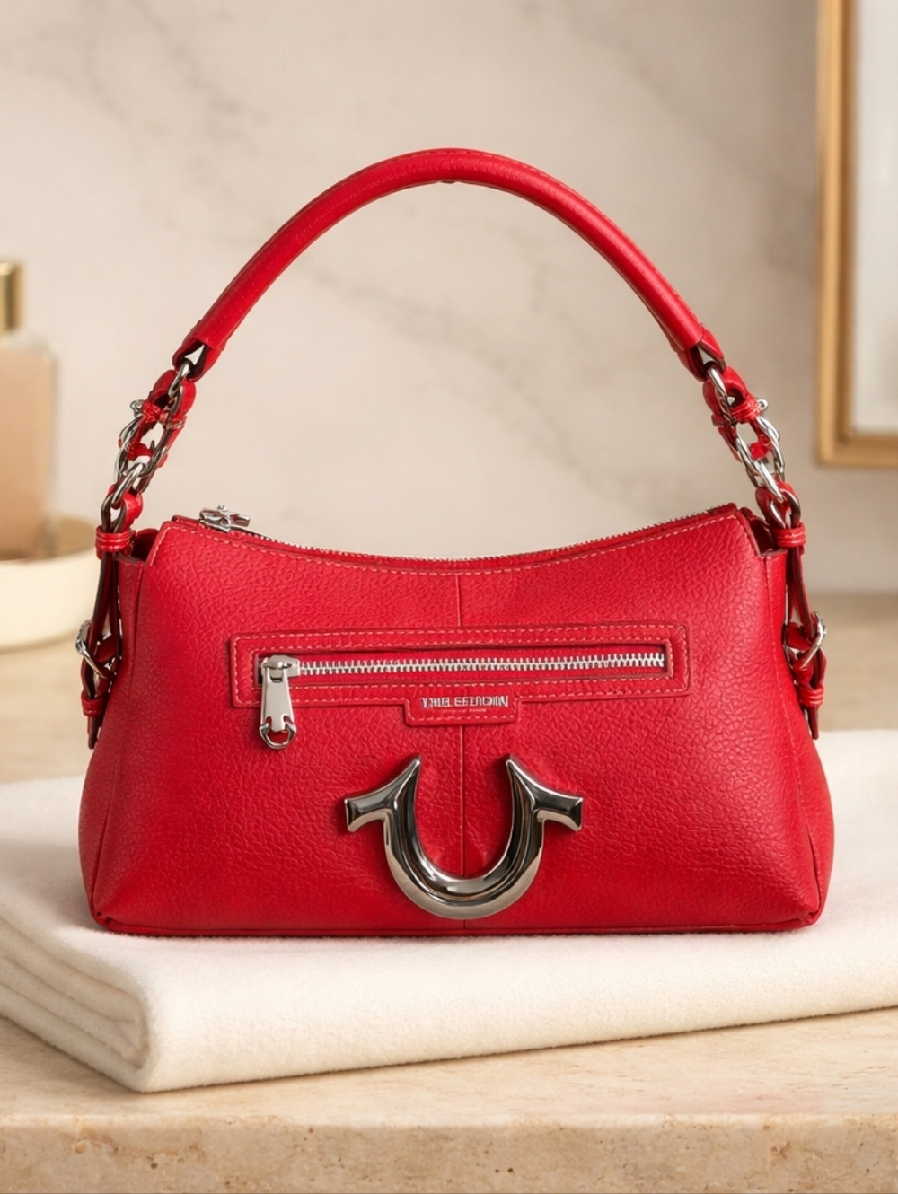 True Religion Red  Shoulder Bag with Silver Hardware